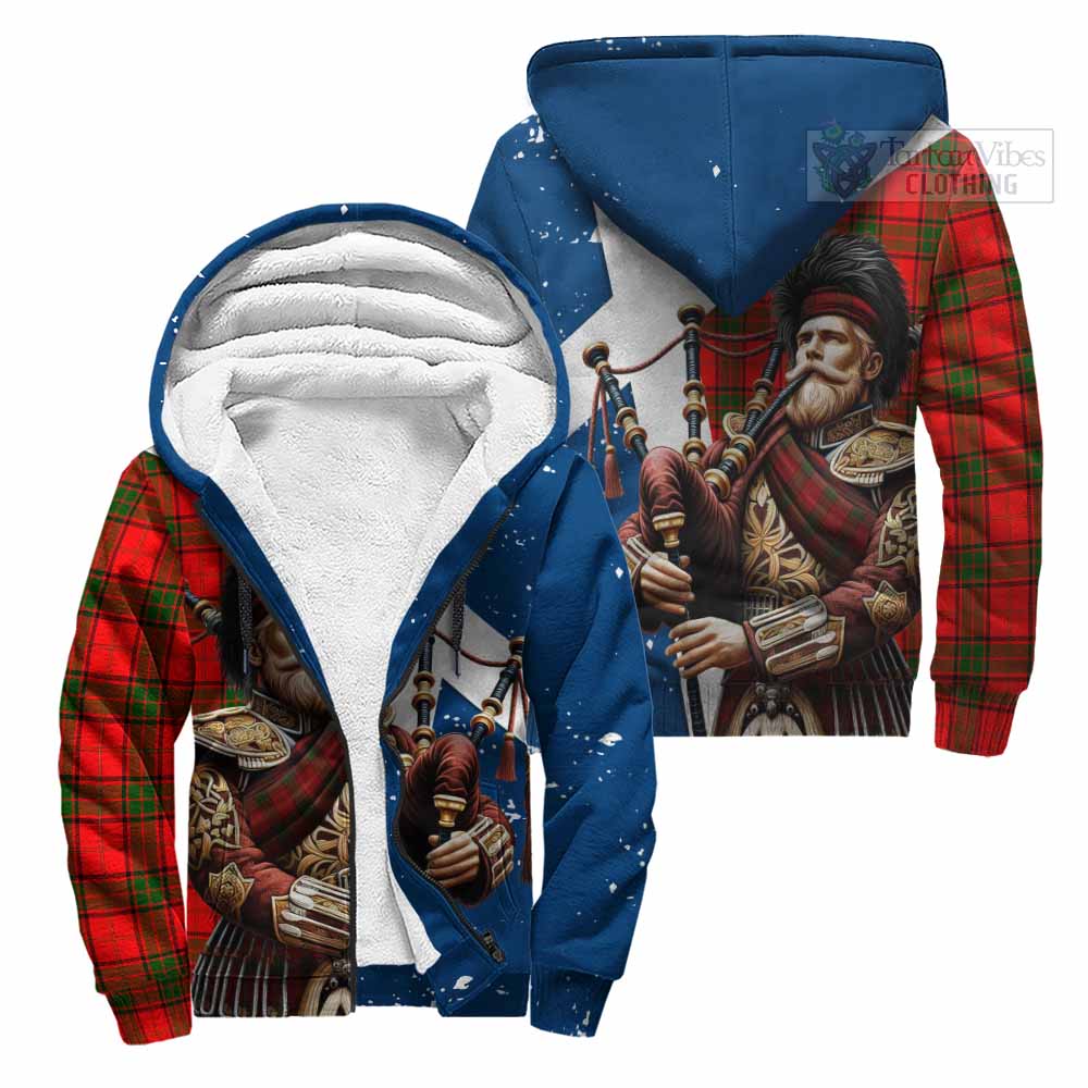 Tartan Vibes Clothing Adair Tartan Sherpa Hoodie with Family Crest Scottish Bagpiper Vibes