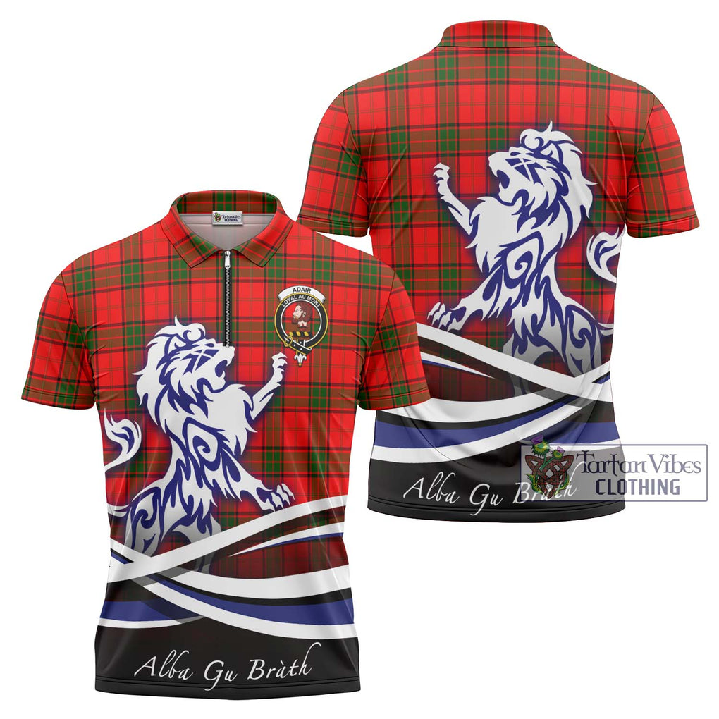 Adair Tartan Zipper Polo Shirt with Alba Gu Brath Regal Lion Emblem Unisex - Tartanvibesclothing Shop