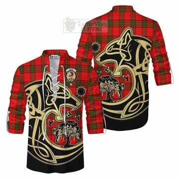 Tartan Vibes Clothing Adair Tartan Ghillie Kilt Shirt with Family Crest Celtic Wolf Style