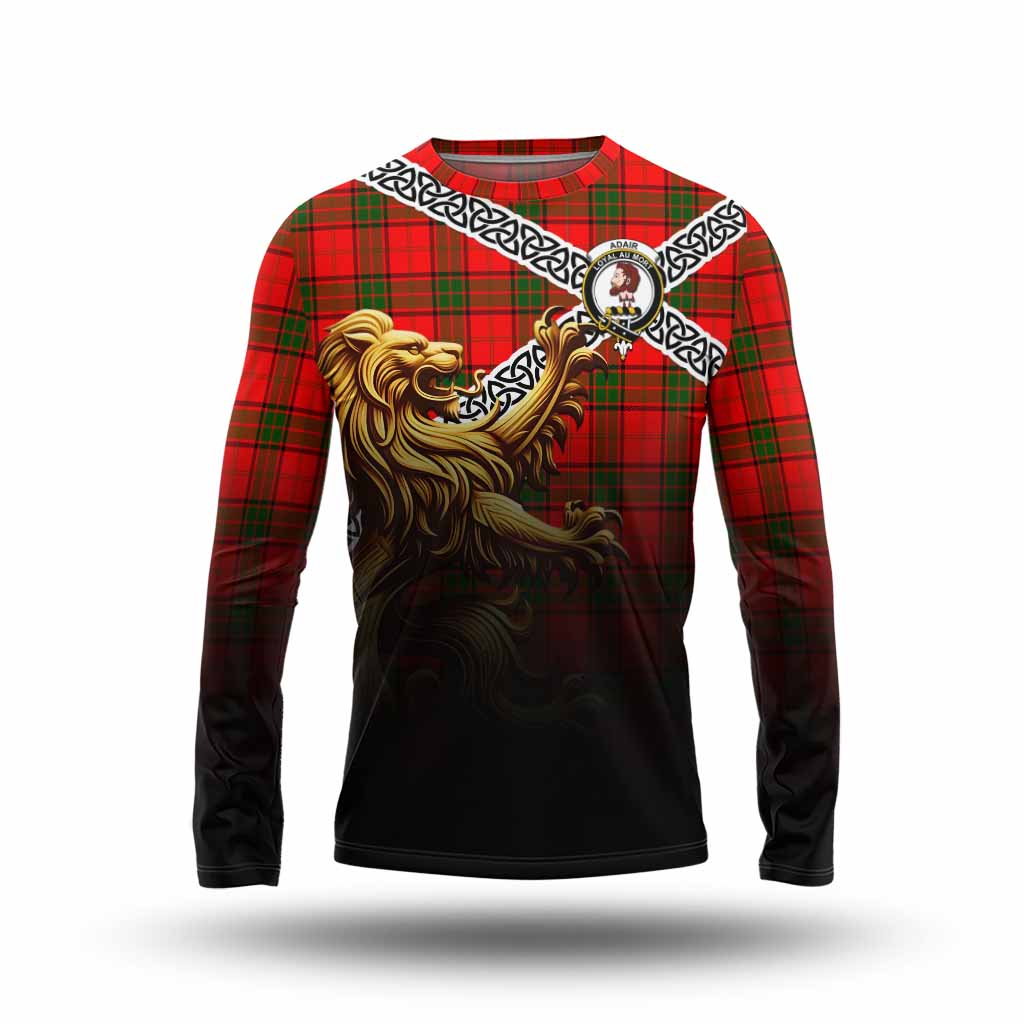 Tartan Vibes Clothing Adair Crest Tartan Long Sleeve T-Shirt with Golden Lion Emblem Celtic Style