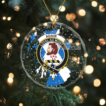 Adair Clan Crest Christmas Glass Ornament with Scotland Map