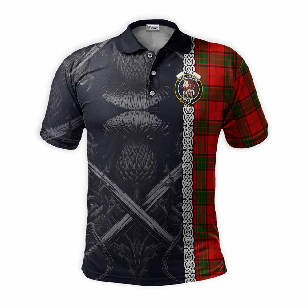 Tartan Vibes Clothing Adair Tartan Polo Shirt with Family Crest Cross Sword Thistle Celtic Vibes