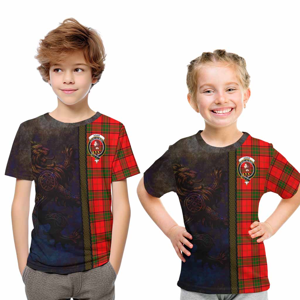 Tartan Vibes Clothing Adair Tartan Family Crest Kid T-Shirt Alba Gu Brath Be Brave Lion Ancient Style