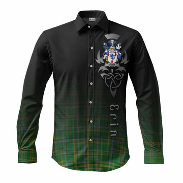Tartan Vibes Clothing Adair Irish Clan Long Sleeve Button Shirt with Coat of Arms Erin Go Bragh Celtic Inspired