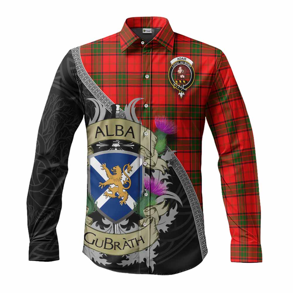 Tartan Vibes Clothing Adair Tartan Family Crest Long Sleeve Button Shirt Lion Rampant Royal Thistle Shield Celtic Inspired