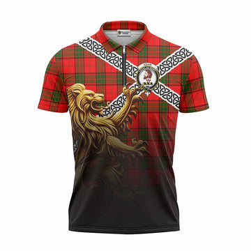 Tartan Vibes Clothing Adair Crest Tartan Zipper Polo Shirt with Golden Lion Emblem Celtic Style