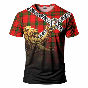 Tartan Vibes Clothing Adair Crest Tartan T-Shirt with Golden Lion Emblem Celtic Style