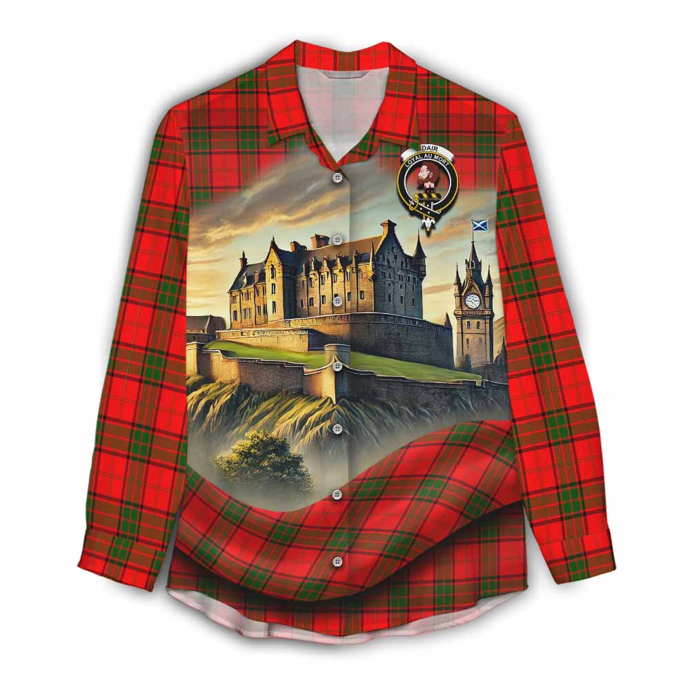 Tartan Vibes Clothing Adair Tartan Family Crest Women's Casual Shirt with Scottish Ancient Castle Style