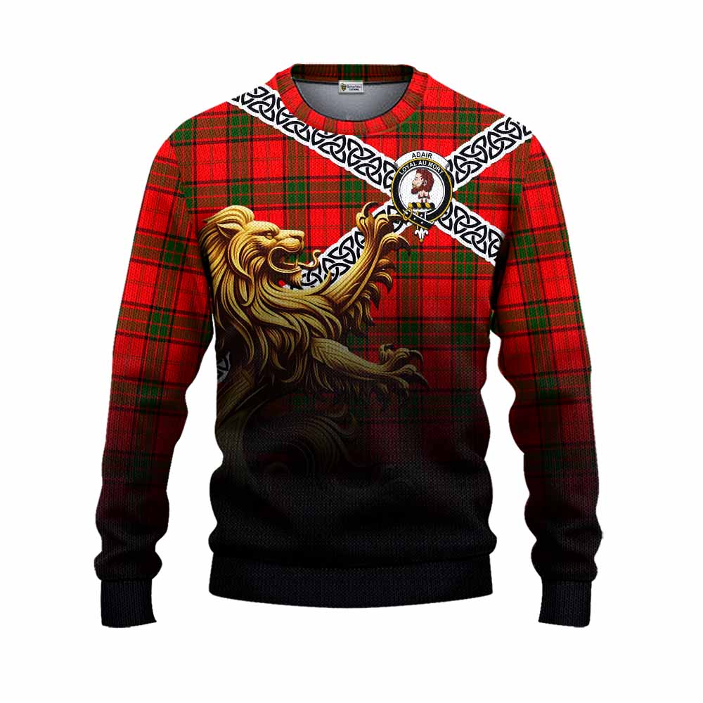 Tartan Vibes Clothing Adair Crest Tartan Knitted Sweater with Golden Lion Emblem Celtic Style