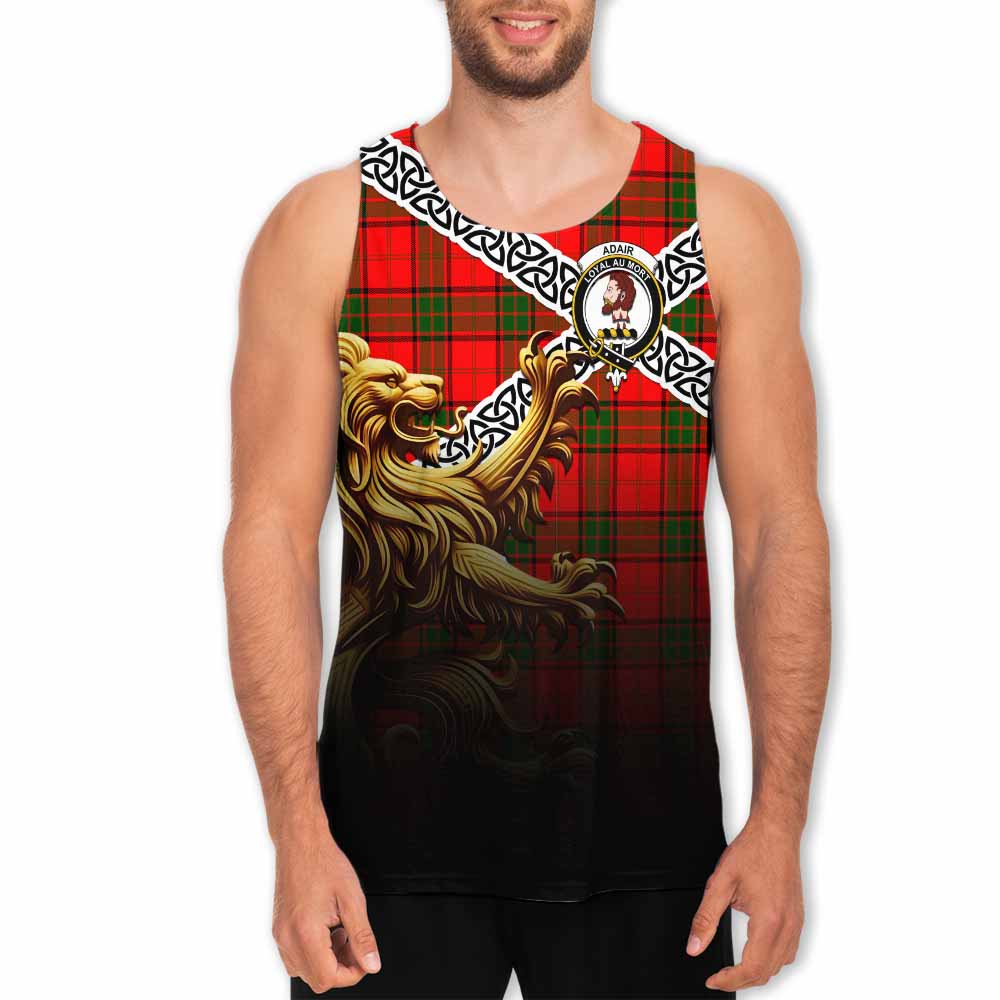 Tartan Vibes Clothing Adair Crest Tartan Men's Tank Top with Golden Lion Emblem Celtic Style