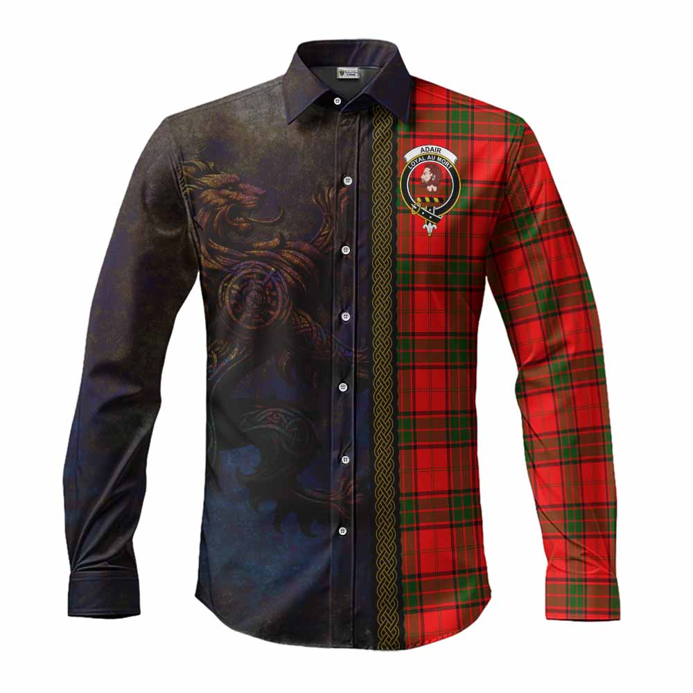 Tartan Vibes Clothing Adair Tartan Family Crest Long Sleeve Button Shirt Alba Gu Brath Be Brave Lion Ancient Style