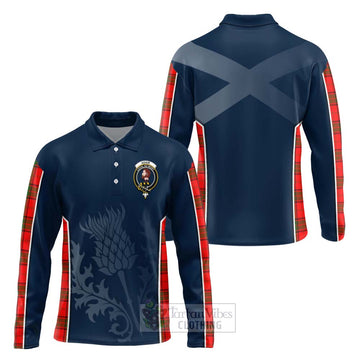 Tartan Vibes Clothing Adair Tartan Long Sleeve Polo Shirt with Family Crest and Scottish Thistle Vibes Sport Style