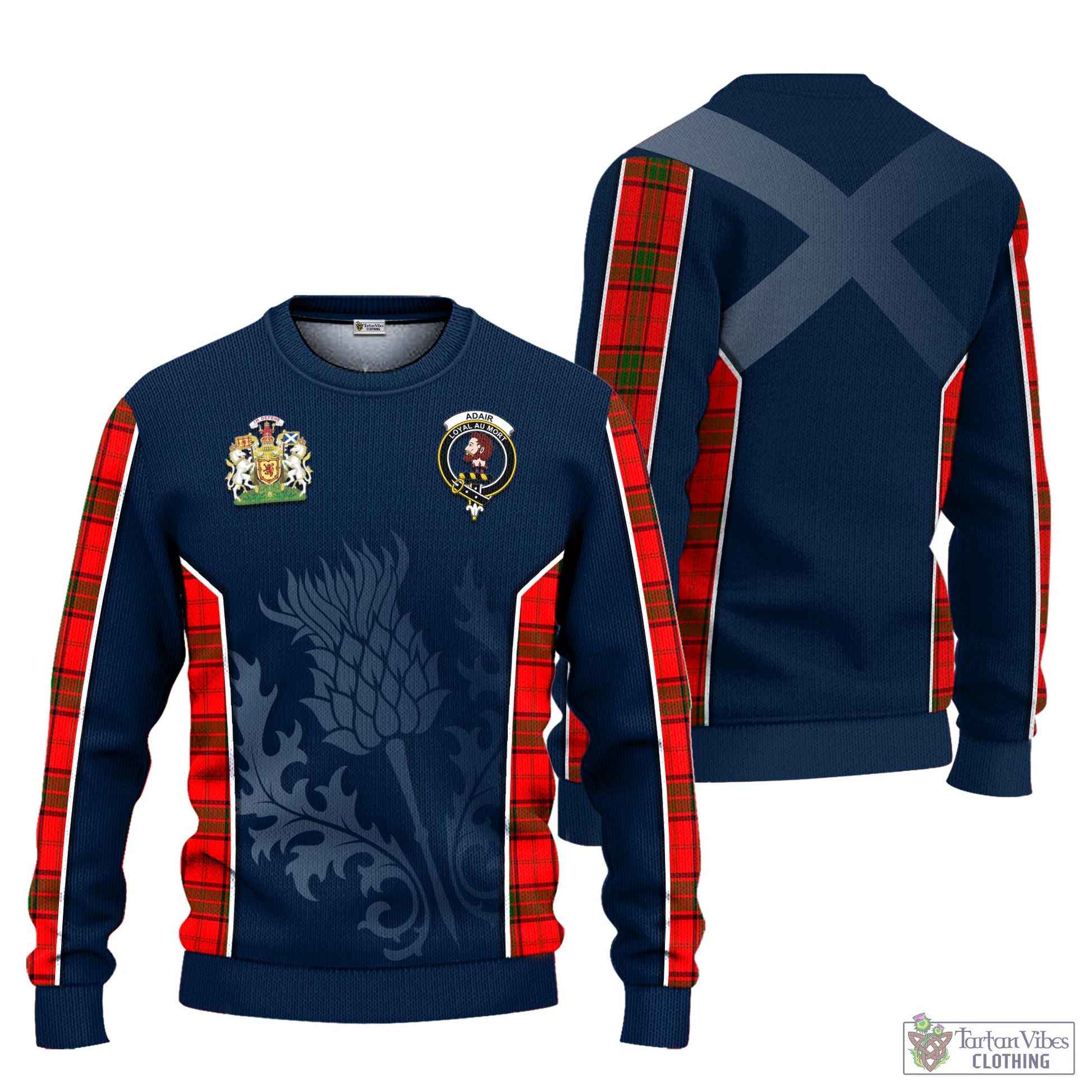 Tartan Vibes Clothing Adair Tartan Knitted Sweatshirt with Family Crest and Scottish Thistle Vibes Sport Style