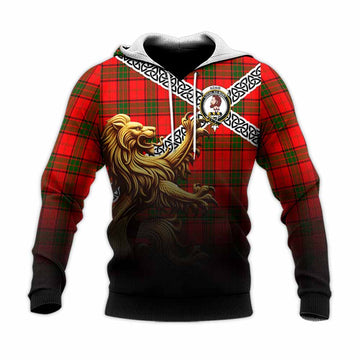 Tartan Vibes Clothing Adair Crest Tartan Knitted Hoodie with Golden Lion Emblem Celtic Style