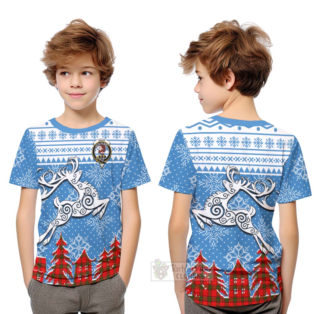 Tartan Vibes Clothing Adair Clan Christmas Kid T-Shirt Celtic Reindeer Style