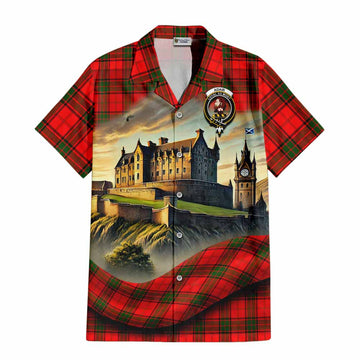 Tartan Vibes Clothing Adair Tartan Family Crest Short Sleeve Button Shirt with Scottish Ancient Castle Style