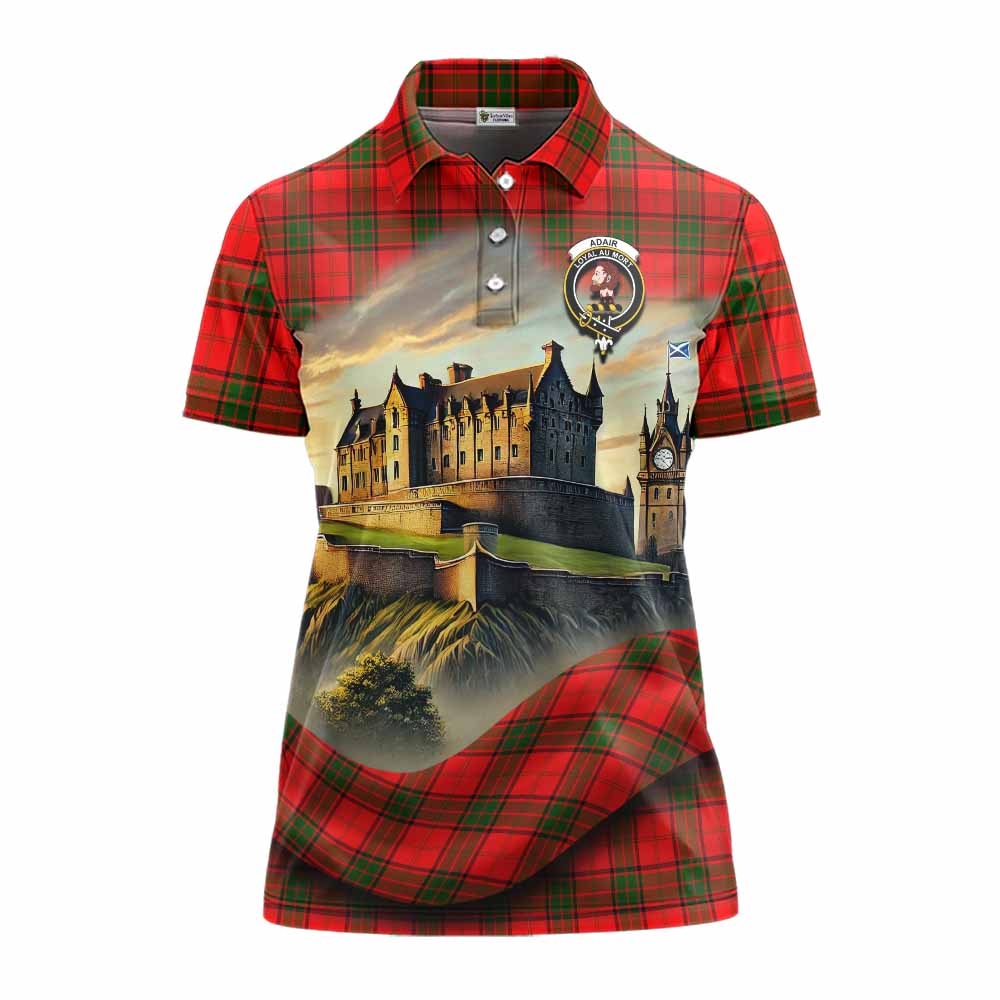 Tartan Vibes Clothing Adair Tartan Family Crest Women's Polo Shirt with Scottish Ancient Castle Stype