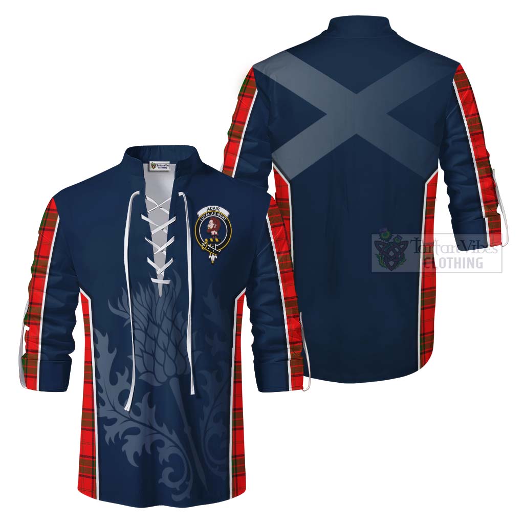 Tartan Vibes Clothing Adair Tartan Ghillie Kilt Shirt with Family Crest and Scottish Thistle Vibes Sport Style