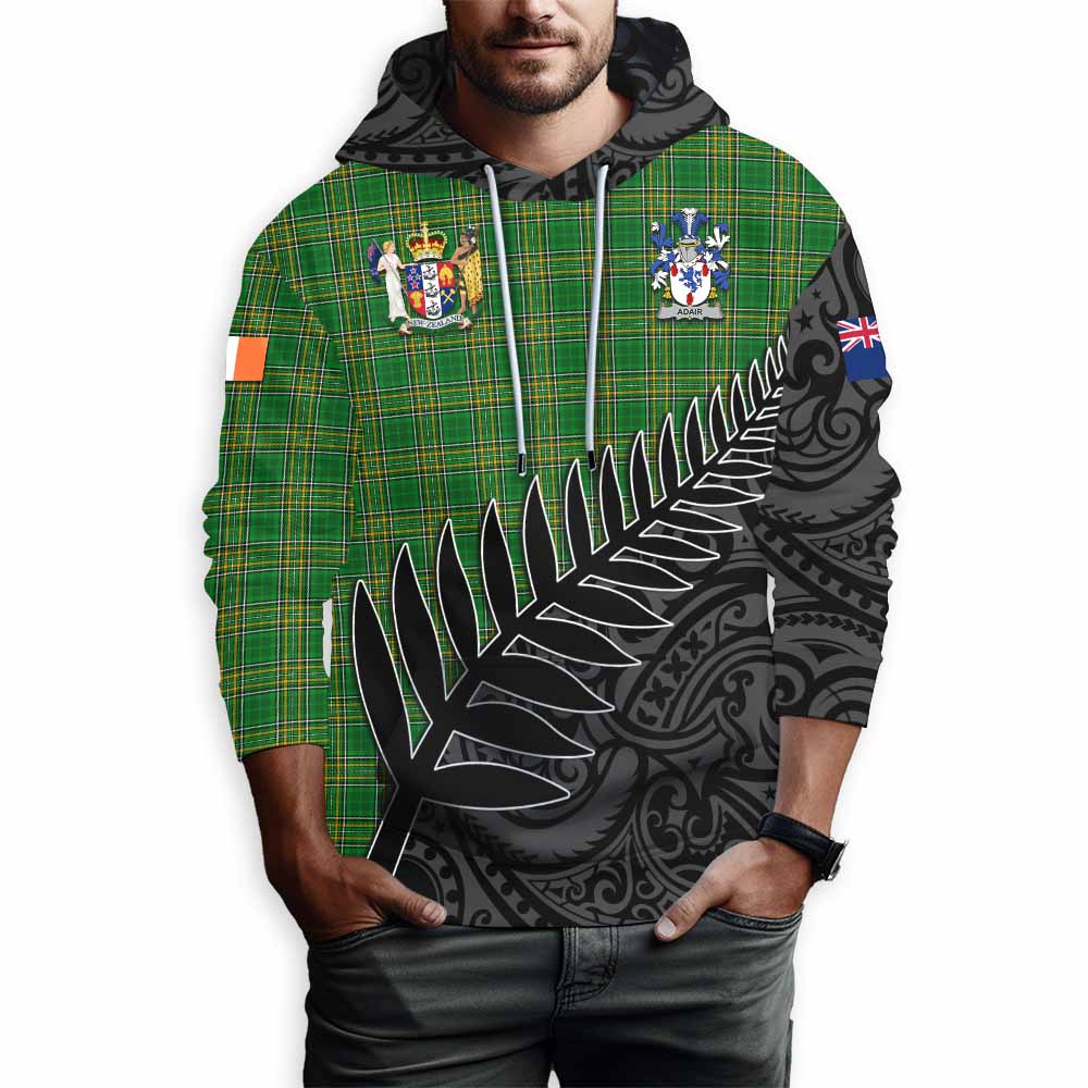 Tartan Vibes Clothing Adair Irish Clan Tartan Hoodie with Coat of Arms New Zealand Silver Fern Half Style