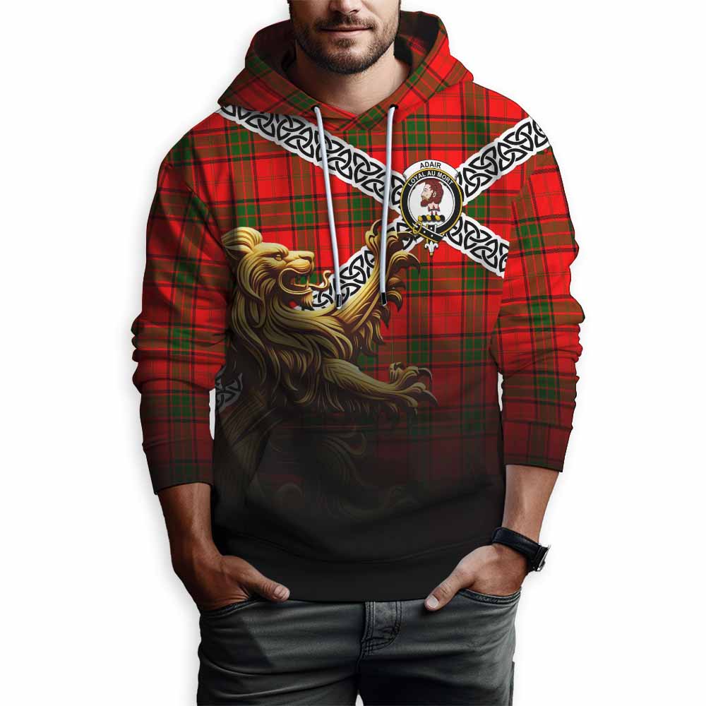 Tartan Vibes Clothing Adair Crest Tartan Hoodie with Golden Lion Emblem Celtic Style