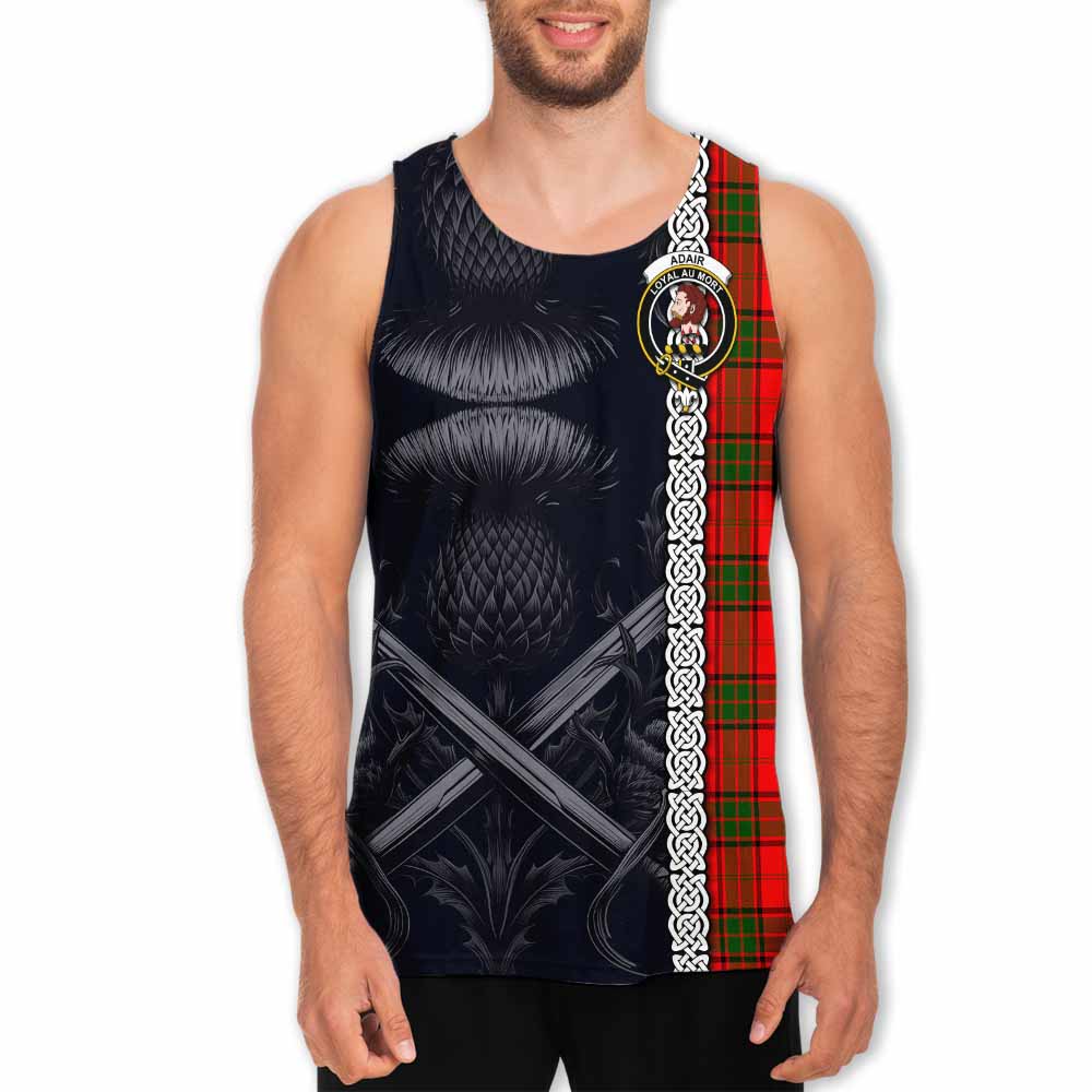 Tartan Vibes Clothing Adair Tartan Men's Tank Top with Family Crest Cross Sword Thistle Celtic Vibes