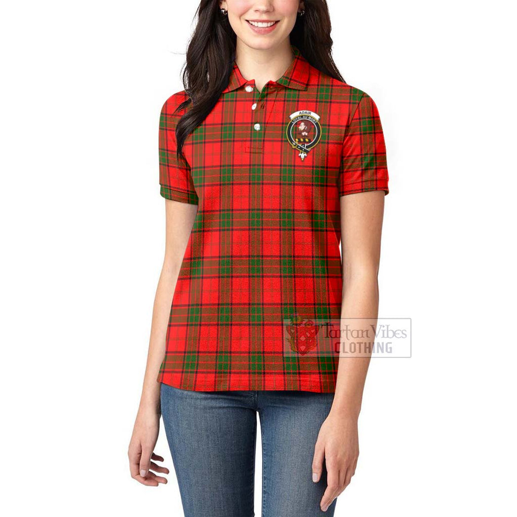 Tartan Vibes Clothing Adair Tartan Women's Polo Shirt with Family Crest and Bearded Skull Holding Bottles of Whiskey
