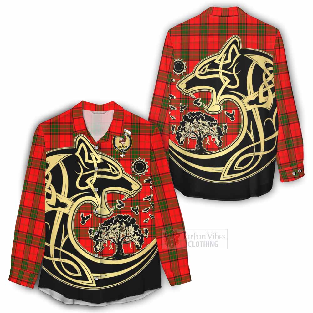 Tartan Vibes Clothing Adair Tartan Women's Casual Shirt with Family Crest Celtic Wolf Style