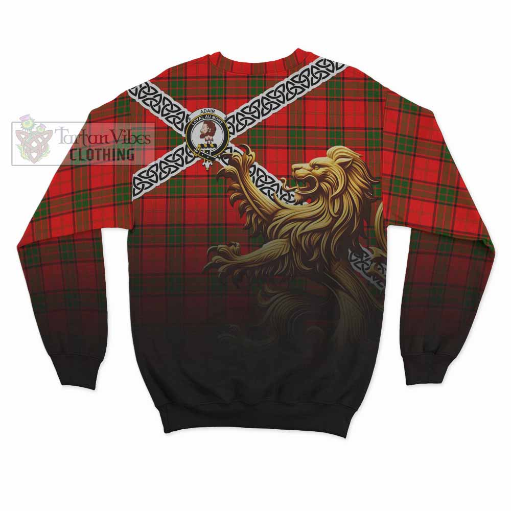 Tartan Vibes Clothing Adair Crest Tartan Sweatshirt with Golden Lion Emblem Celtic Style