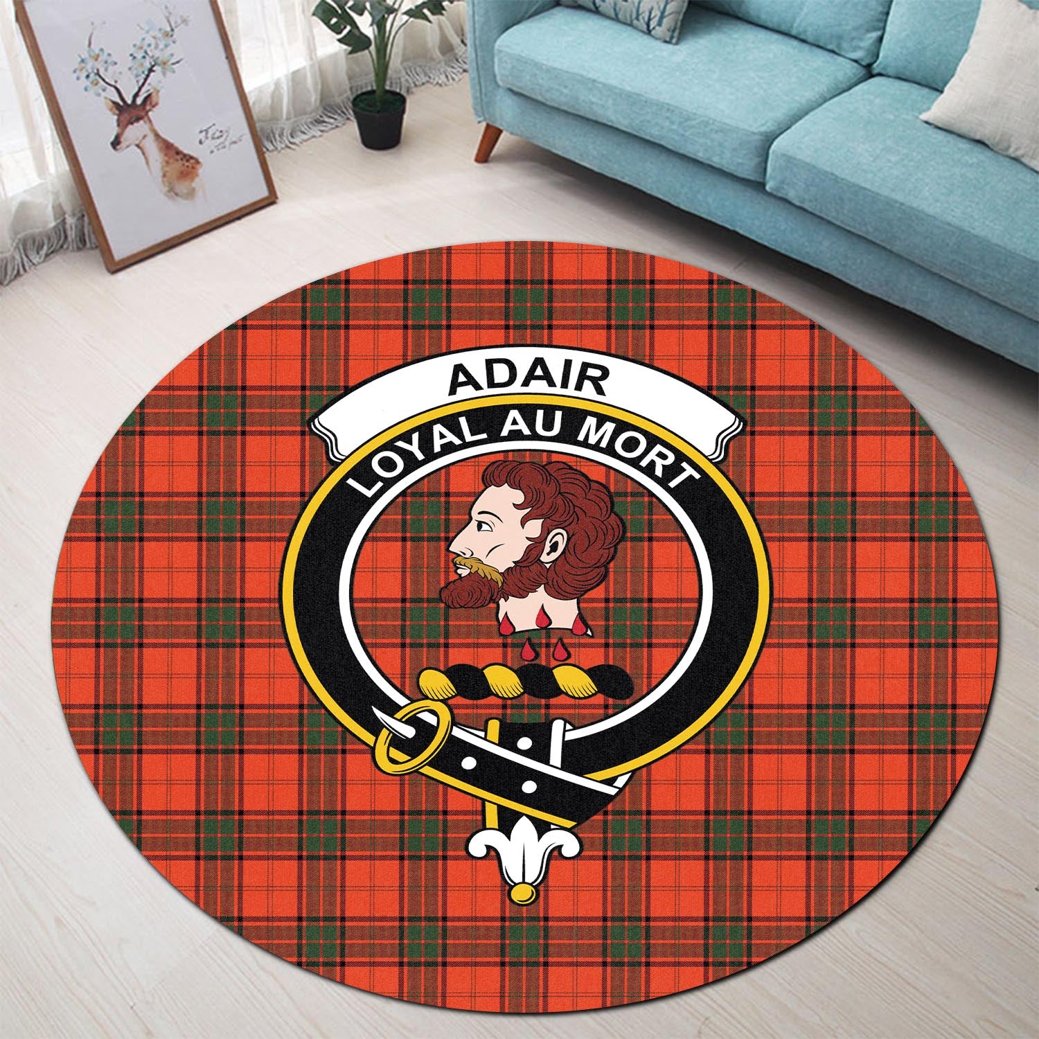 Adair Tartan Round Rug with Family Crest - Tartanvibesclothing