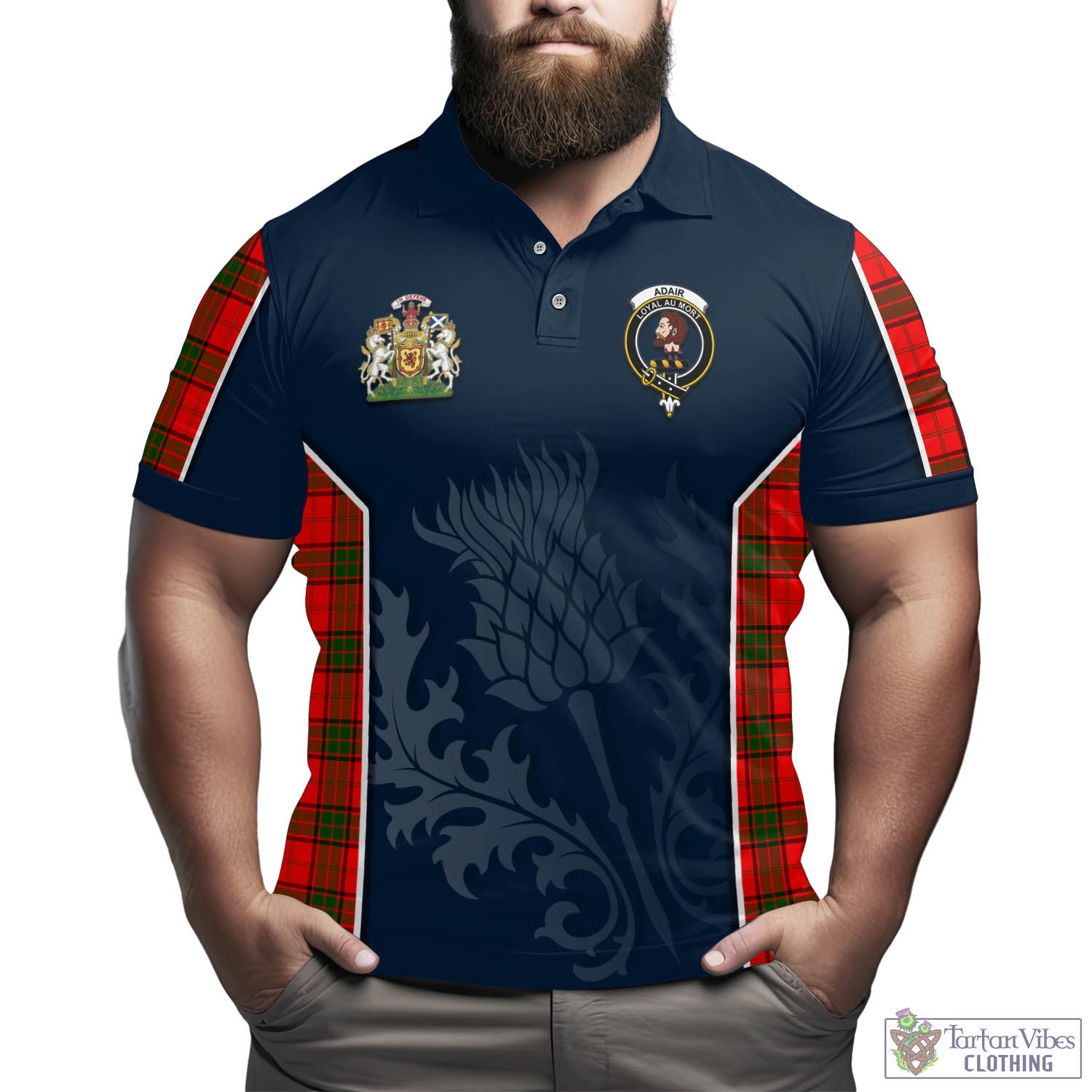 Tartan Vibes Clothing Adair Tartan Men's Polo Shirt with Family Crest and Scottish Thistle Vibes Sport Style
