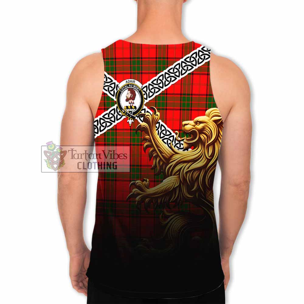 Tartan Vibes Clothing Adair Crest Tartan Men's Tank Top with Golden Lion Emblem Celtic Style