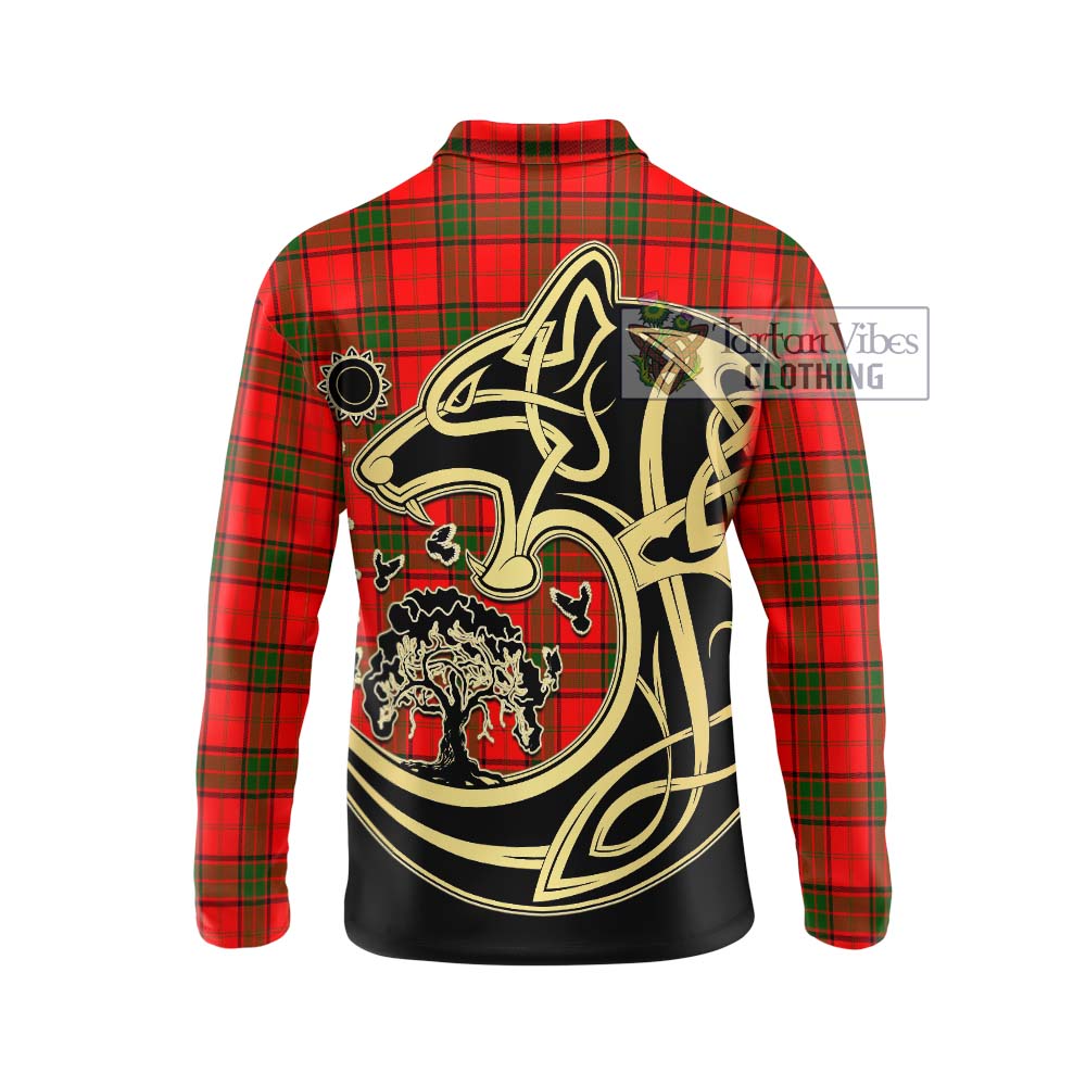 Adair Tartan Long Sleeve Polo Shirt with Family Crest Celtic Wolf Style - Tartanvibesclothing Shop