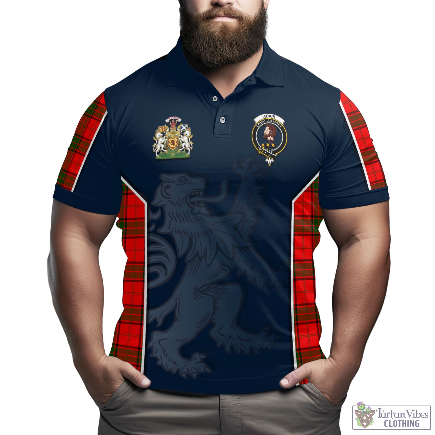 Tartan Vibes Clothing Adair Tartan Men's Polo Shirt with Family Crest and Lion Rampant Vibes Sport Style