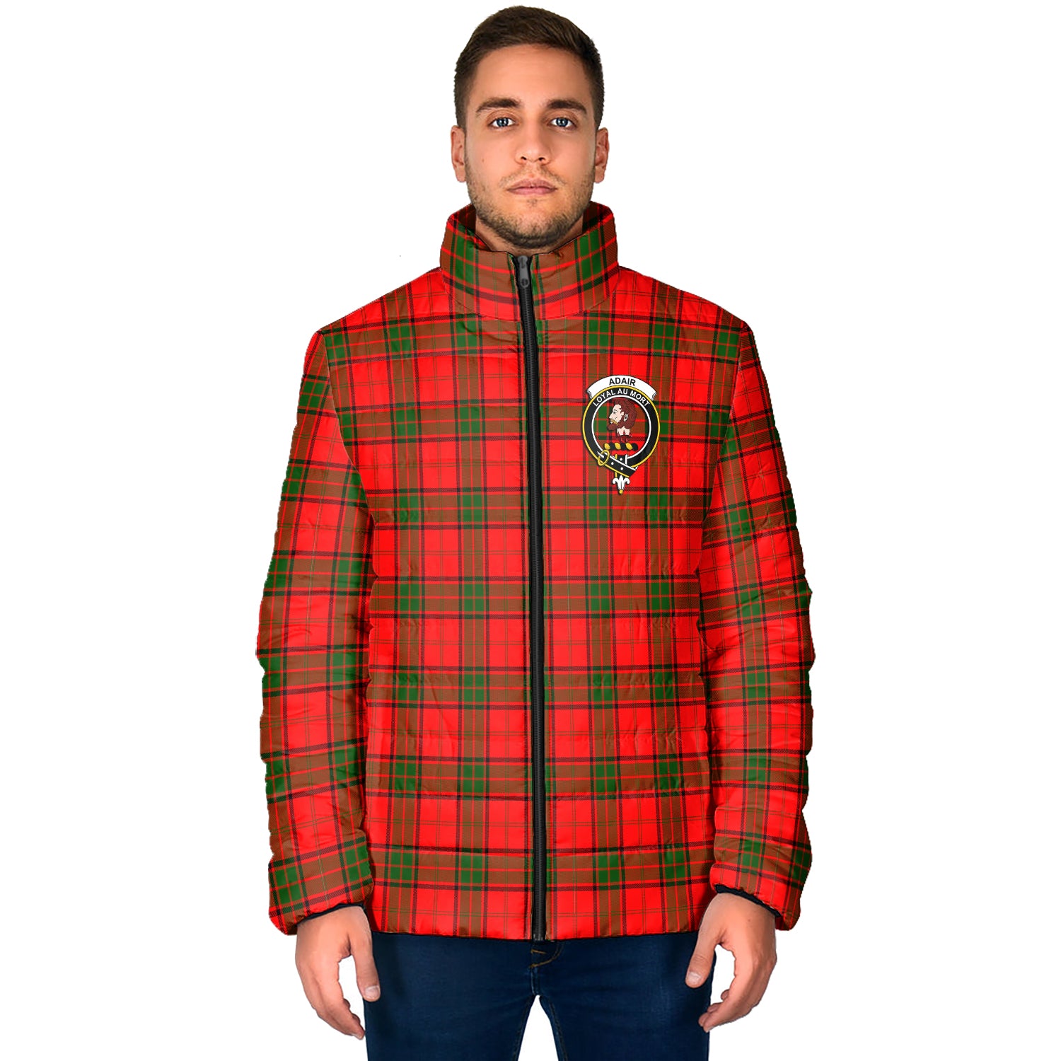 Adair Tartan Padded Jacket with Family Crest - Tartan Vibes Clothing