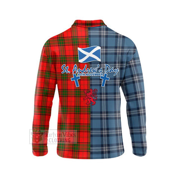 Tartan Vibes Clothing Adair Tartan Long Sleeve Polo Shirt Happy St. Andrew's Day Half Tartan Style