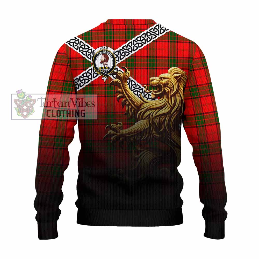 Tartan Vibes Clothing Adair Crest Tartan Knitted Sweater with Golden Lion Emblem Celtic Style