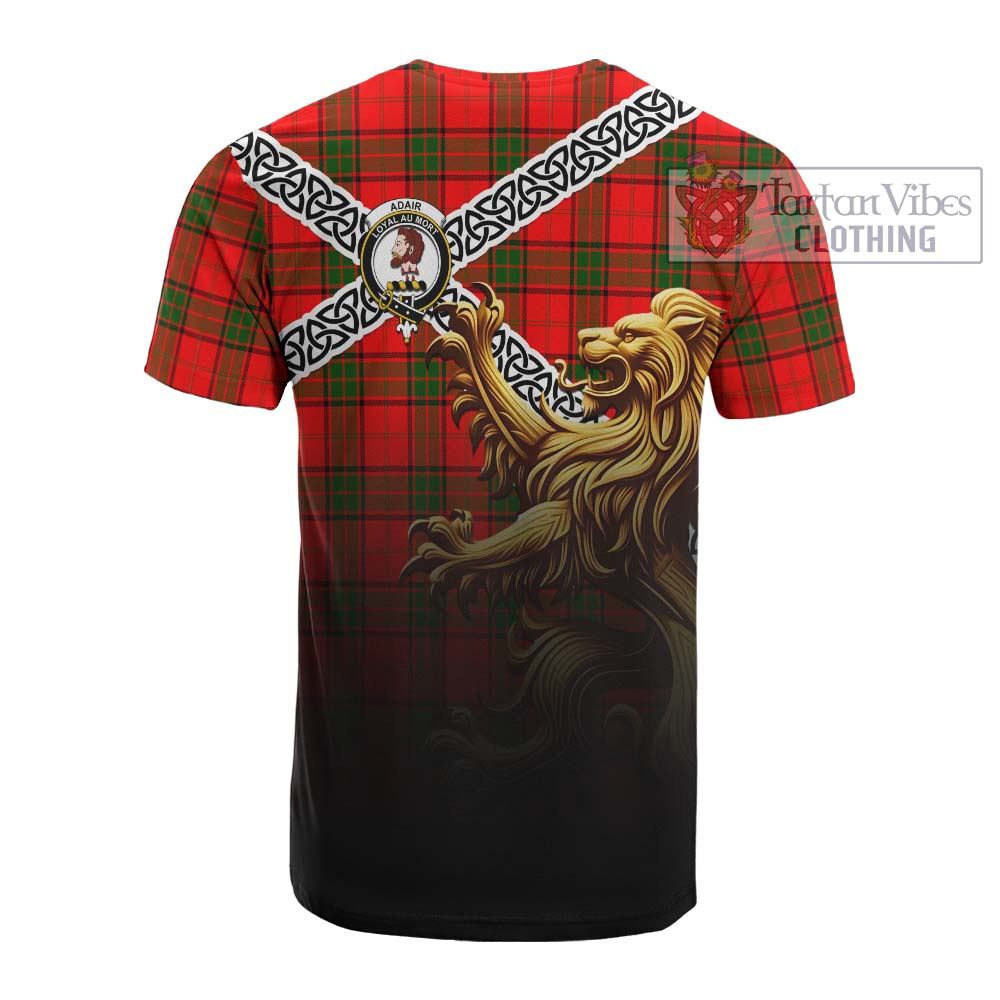 Tartan Vibes Clothing Adair Crest Tartan Cotton T-shirt with Golden Lion Emblem Celtic Style