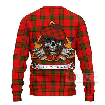 Tartan Vibes Clothing Adair Tartan Knitted Sweater with Family Crest and Bearded Skull Holding Bottles of Whiskey
