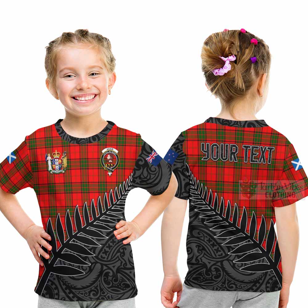 Tartan Vibes Clothing Adair Crest Tartan Kid T-Shirt with New Zealand Silver Fern Half Style