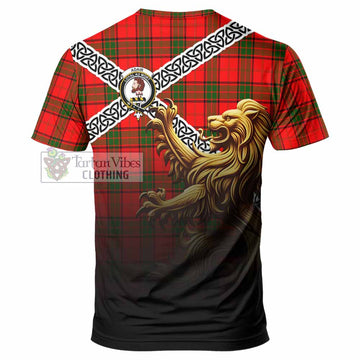 Tartan Vibes Clothing Adair Crest Tartan T-Shirt with Golden Lion Emblem Celtic Style
