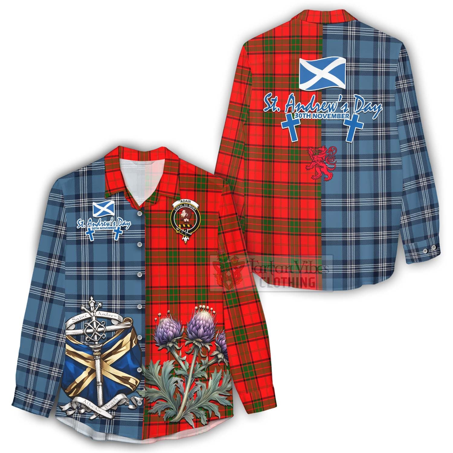 Tartan Vibes Clothing Adair Tartan Women's Casual Shirt Happy St. Andrew's Day Half Tartan Style