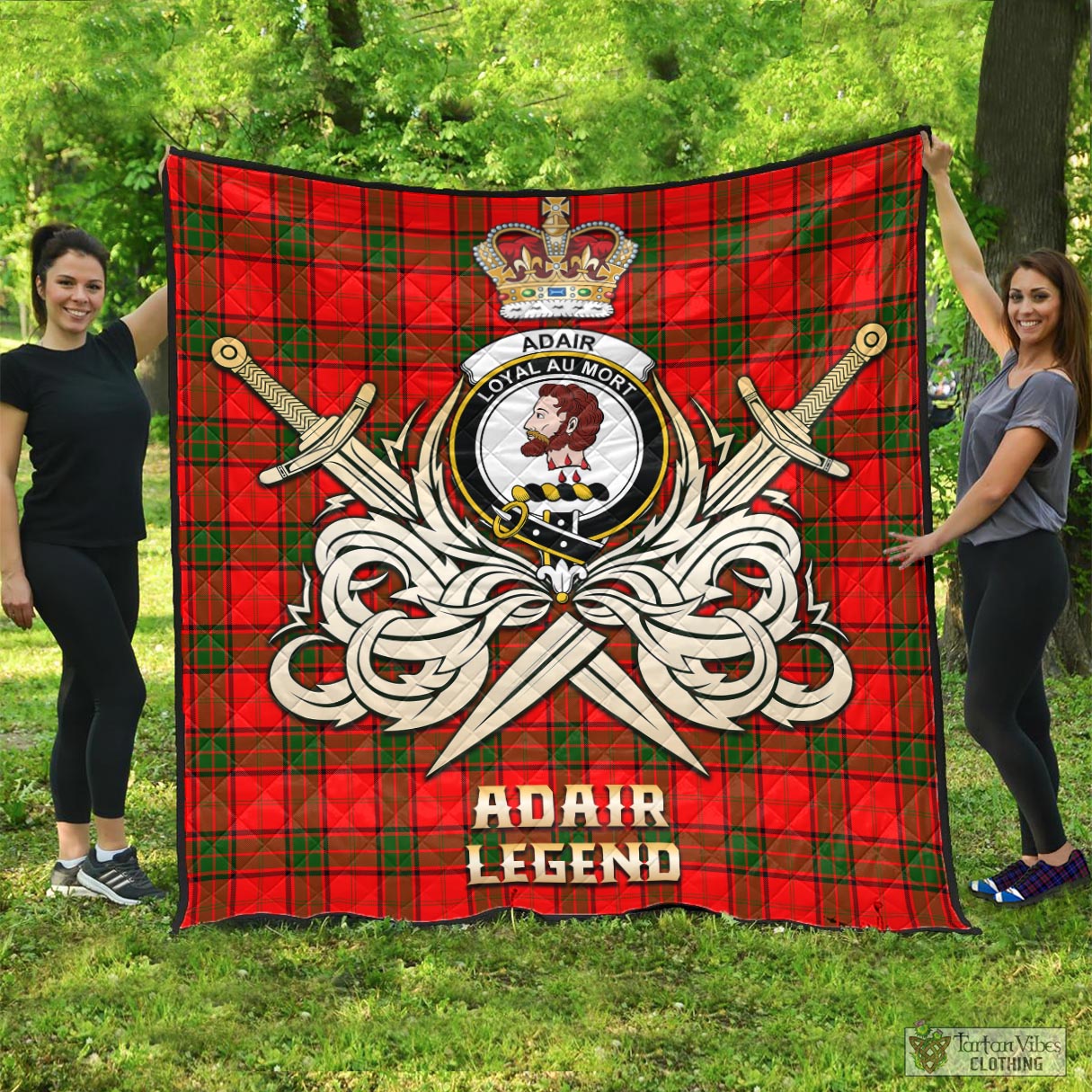 Tartan Vibes Clothing Adair Tartan Quilt with Clan Crest and the Golden Sword of Courageous Legacy