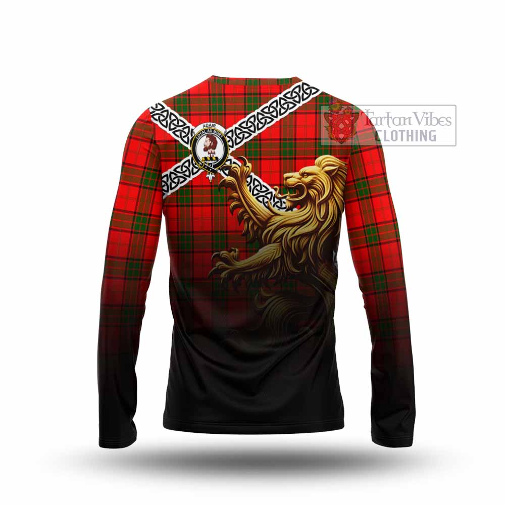 Tartan Vibes Clothing Adair Crest Tartan Long Sleeve T-Shirt with Golden Lion Emblem Celtic Style