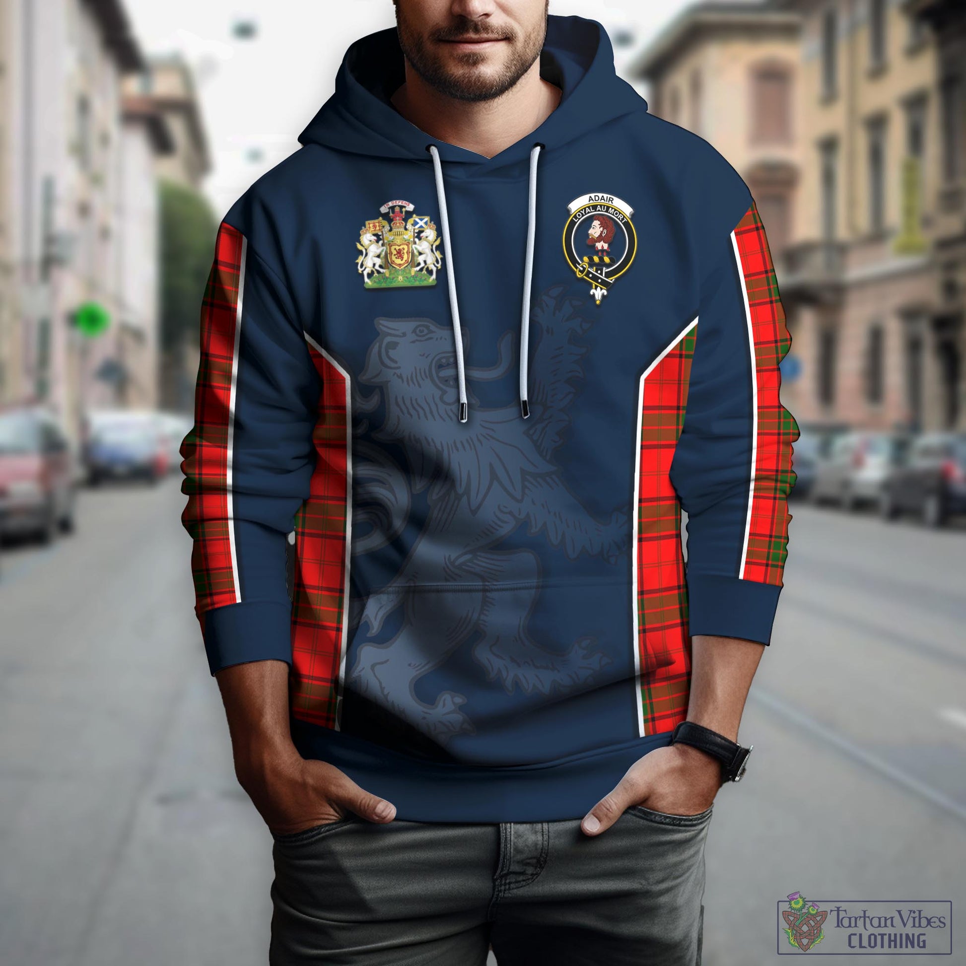 Tartan Vibes Clothing Adair Tartan Hoodie with Family Crest and Lion Rampant Vibes Sport Style