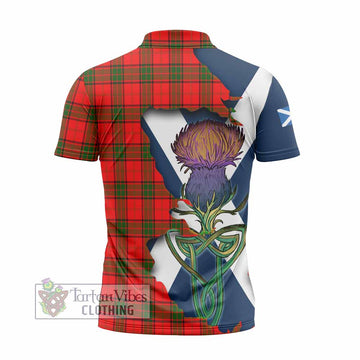 Tartan Vibes Clothing Adair Tartan Family Crest Zipper Polo Shirt Scottish Thistle Celtic Inspired