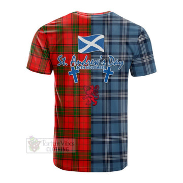 Tartan Vibes Clothing Adair Tartan Cotton T-shirt Happy St. Andrew's Day Half Tartan Style