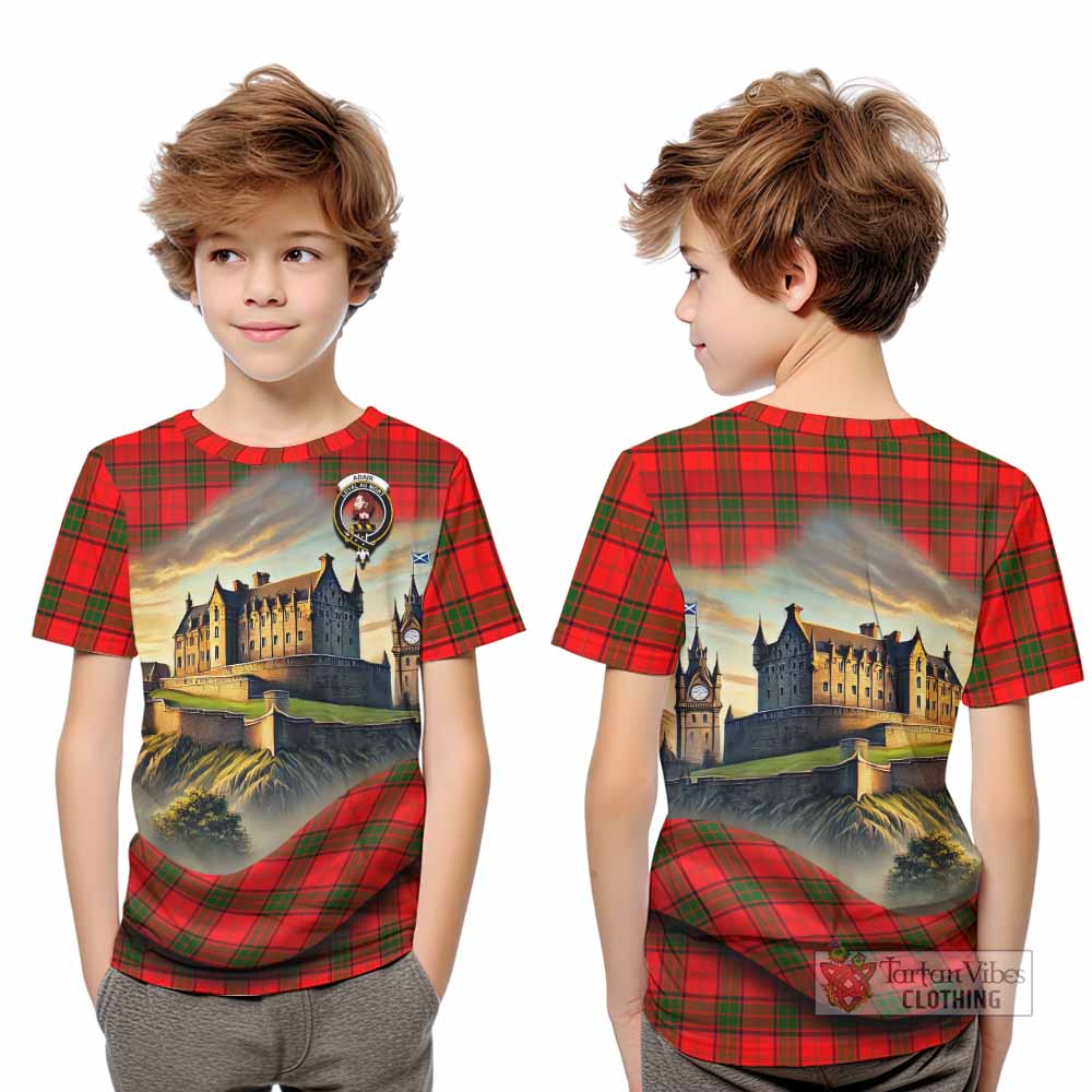 Tartan Vibes Clothing Adair Tartan Family Crest Kid T-Shirt with Scottish Ancient Castle Style