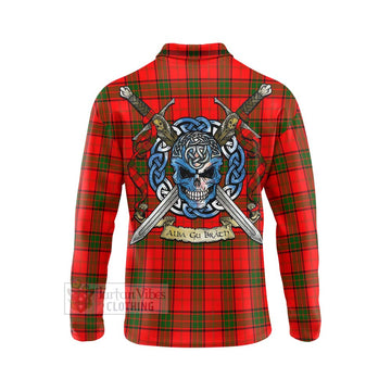 Tartan Vibes Clothing Adair Tartan Long Sleeve Polo Shirt with Family Crest Celtic Skull Style