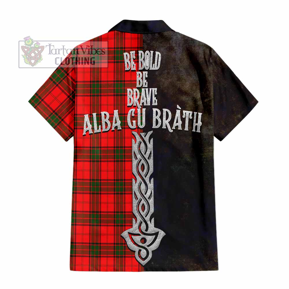 Tartan Vibes Clothing Adair Tartan Family Crest Short Sleeve Button Shirt Alba Gu Brath Be Brave Lion Ancient Style