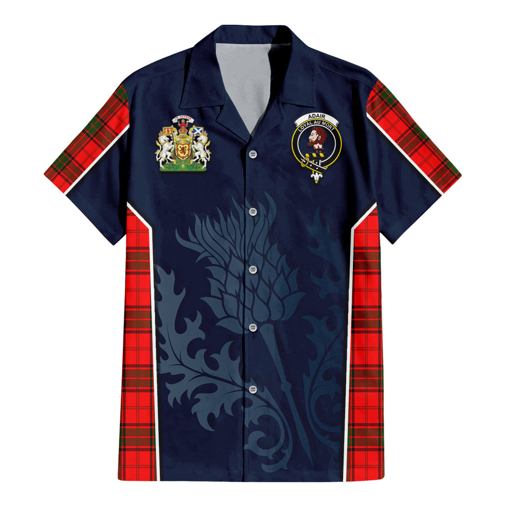 Tartan Vibes Clothing Adair Tartan Short Sleeve Button Up Shirt with Family Crest and Scottish Thistle Vibes Sport Style
